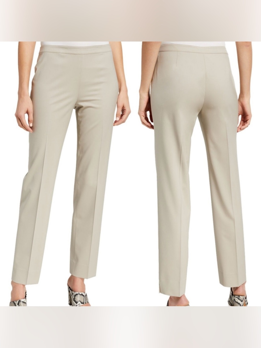 Lafayette 148 New York Bleeker Slim Straight Women's Dress Pants in Light Beige